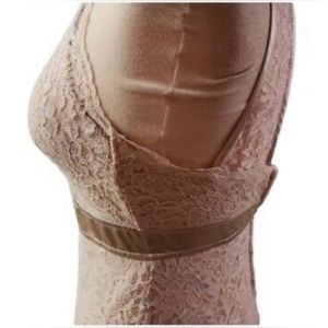 Nude lace keyhole front halter dress